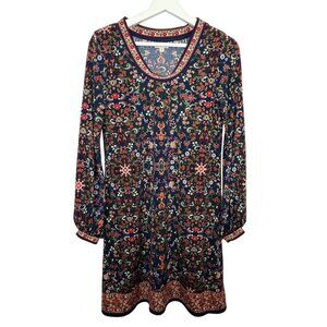 Max Studio Dress Womens XS Shift Long Sleeve Floral Blue Work Casual Fall Boho